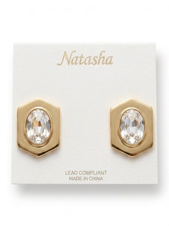 Natasha Couture Jewelry - Natasha Couture Gold Tone Hexagon Stud Earrings with Clear Crystal